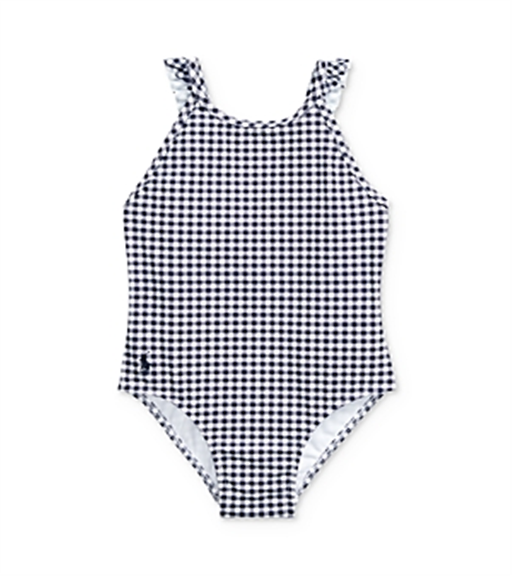 Ralph Lauren Girl's Gingham Ruffle Swimsuit Blue Size 9MOS