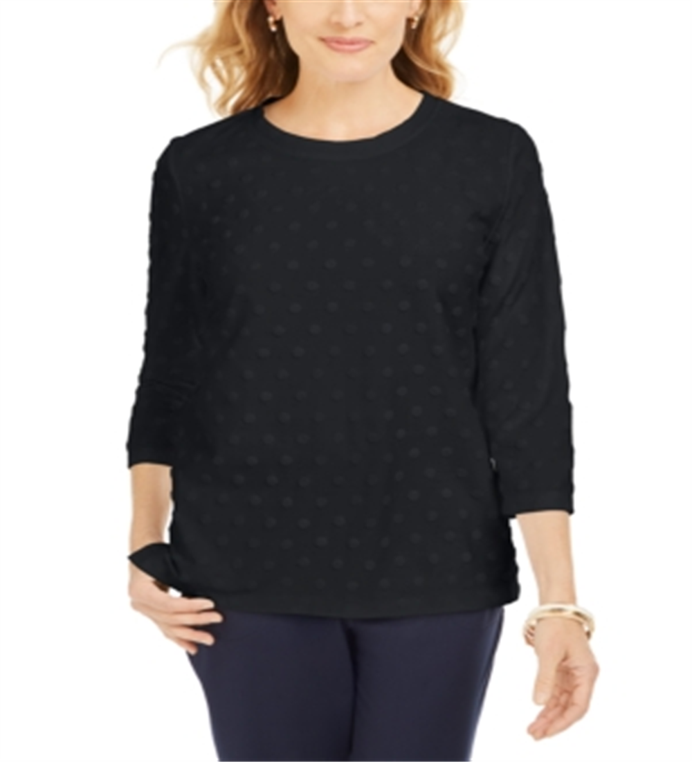 Karen Scott Women's Textured Dot Sweatshirt Black Size Petite Small