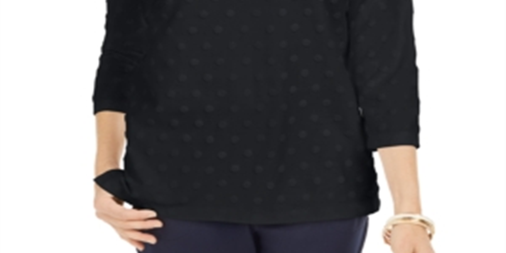 Karen Scott Women's Textured Dot Sweatshirt Black Size Petite Small