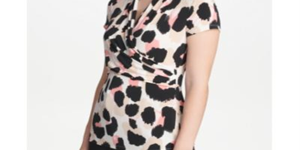 DKNY Women's Side Ruched Printed Top Pink Size Petite Small
