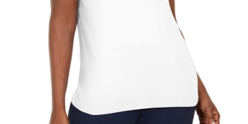 Karen Scott Women's Cotton Crochet Trim T-Shirt White Size X-Small