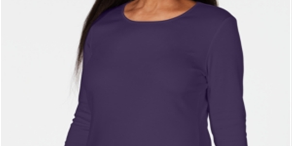 Karen Scott Women's Satin Trim Scoop Neck Top Purple Size Large