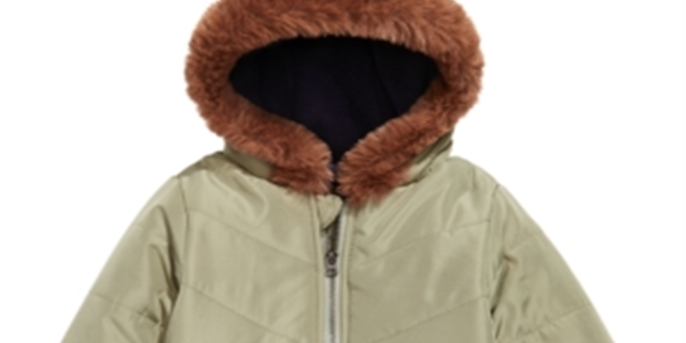 First Impressions Baby Boy's Hooded Chevron Jacket with Faux Fur Trim Green Size 3-6MOS