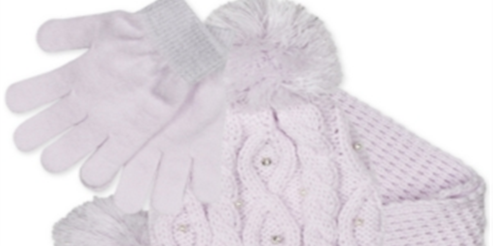 Fab Big Girl's 3 Pc Sparkly Knit Hat Scarf & Gloves Set Purple Size Regular
