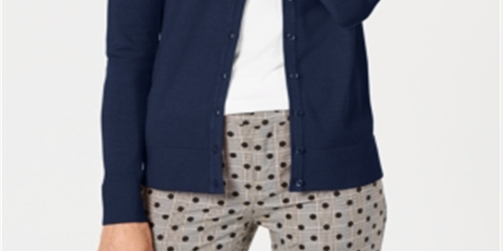 Charter Club Women's Crewneck Cardigan Blue Size Petite L