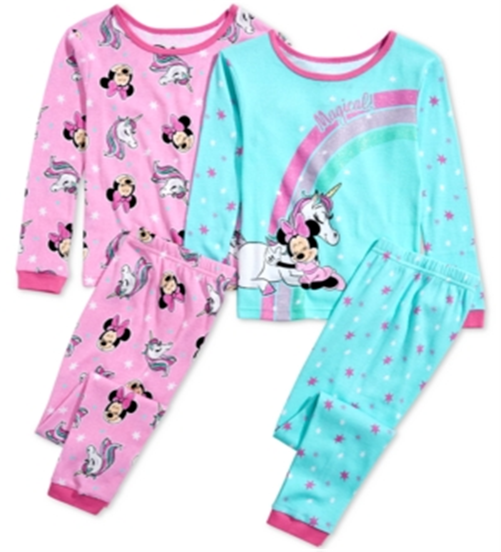 Ame Little & Big Girl's 4 Pc Cotton Minnie Mouse Pajama Set Green Size 6