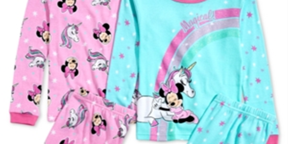 Ame Little & Big Girl's 4 Pc Cotton Minnie Mouse Pajama Set Green Size 6