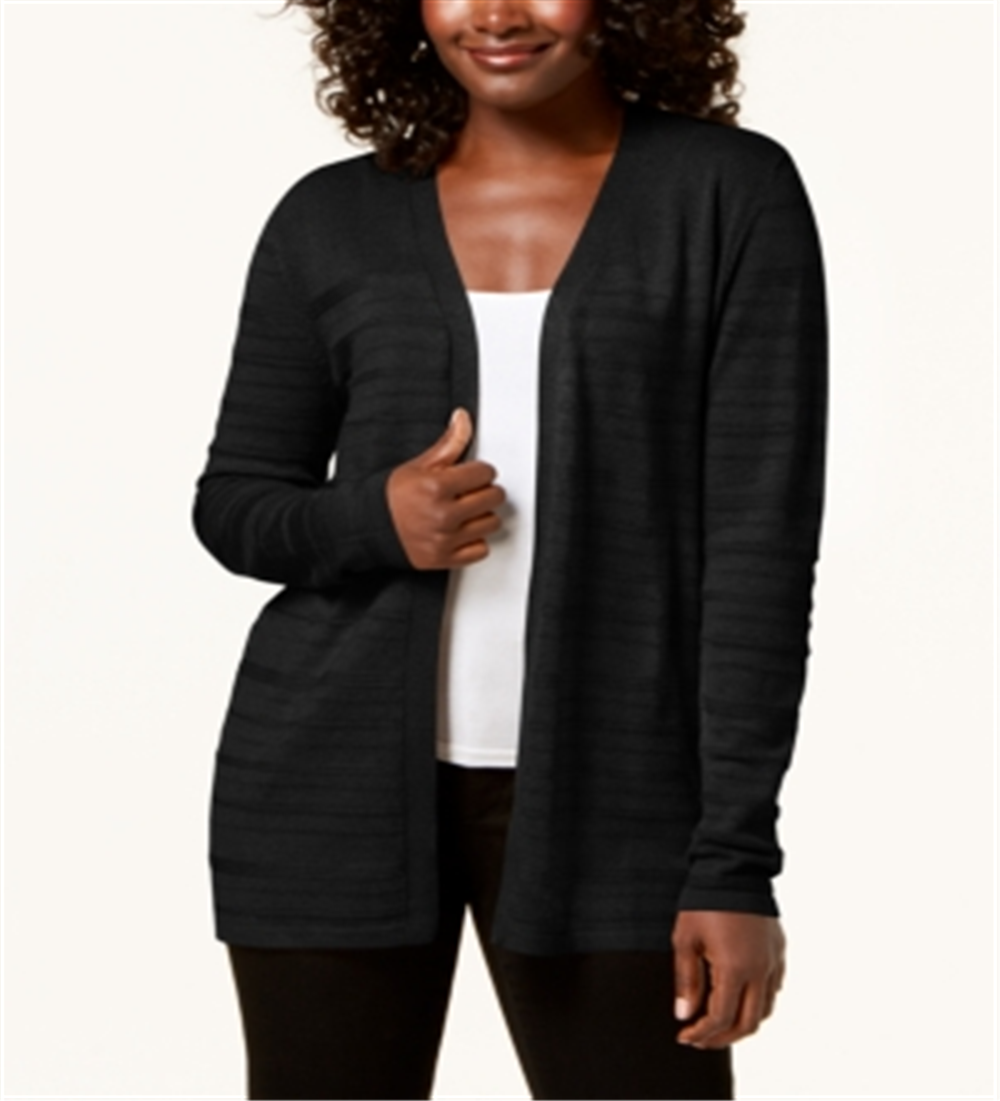 Karen Scott Women's Pointelle Knit Cardigan Black Size Small