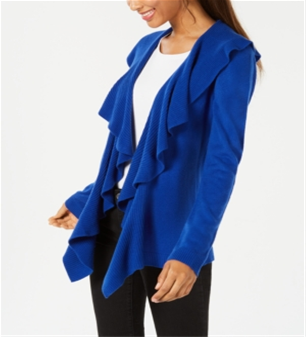 Karen Scott Women's Ruffle Front Cardigan Blue Size X-Small