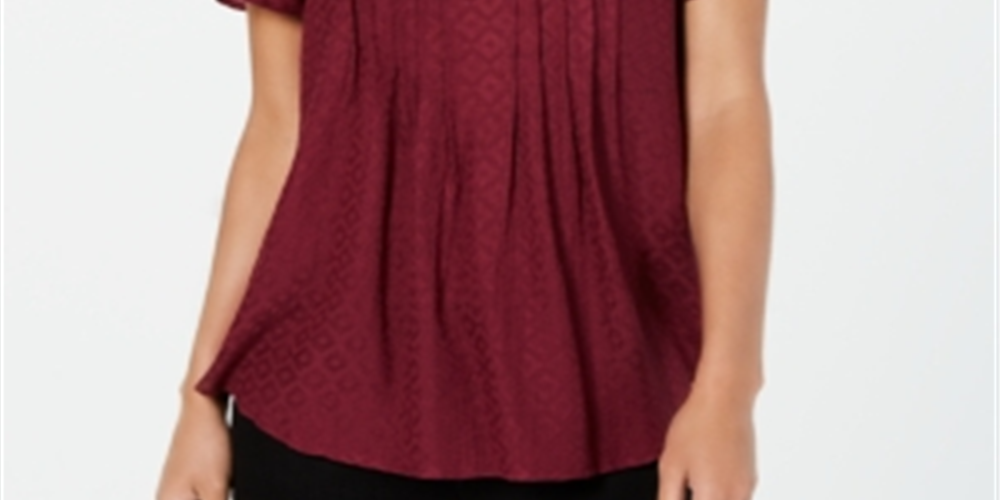 Style & Co Women's Textured Flutter Sleeve Top Winestone Size Petite S