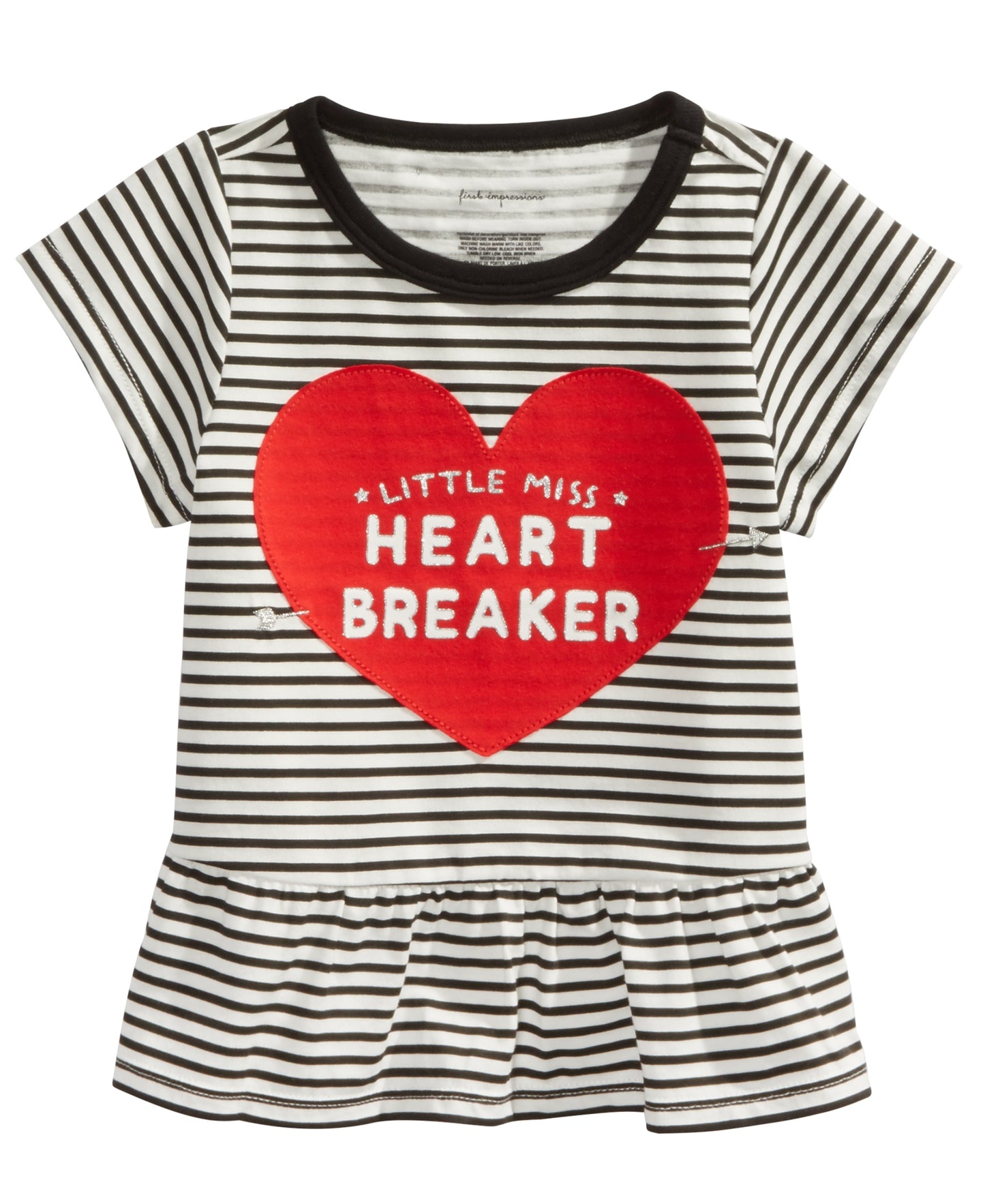 First Impressions Infant Girl's Striped Heartbreaker Print Cotton T-shirt White Size 12MOS