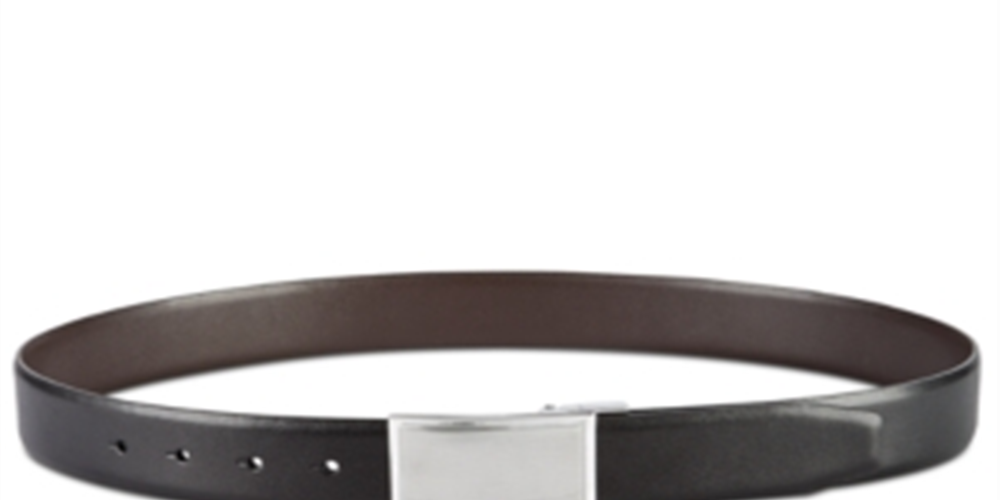 Perry Ellis Men's Shiny Leather Reversible Plaque Belt Black Size 36