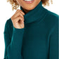 Style & Co Women's Striped Ribbed Turtleneck Top Green Size Small