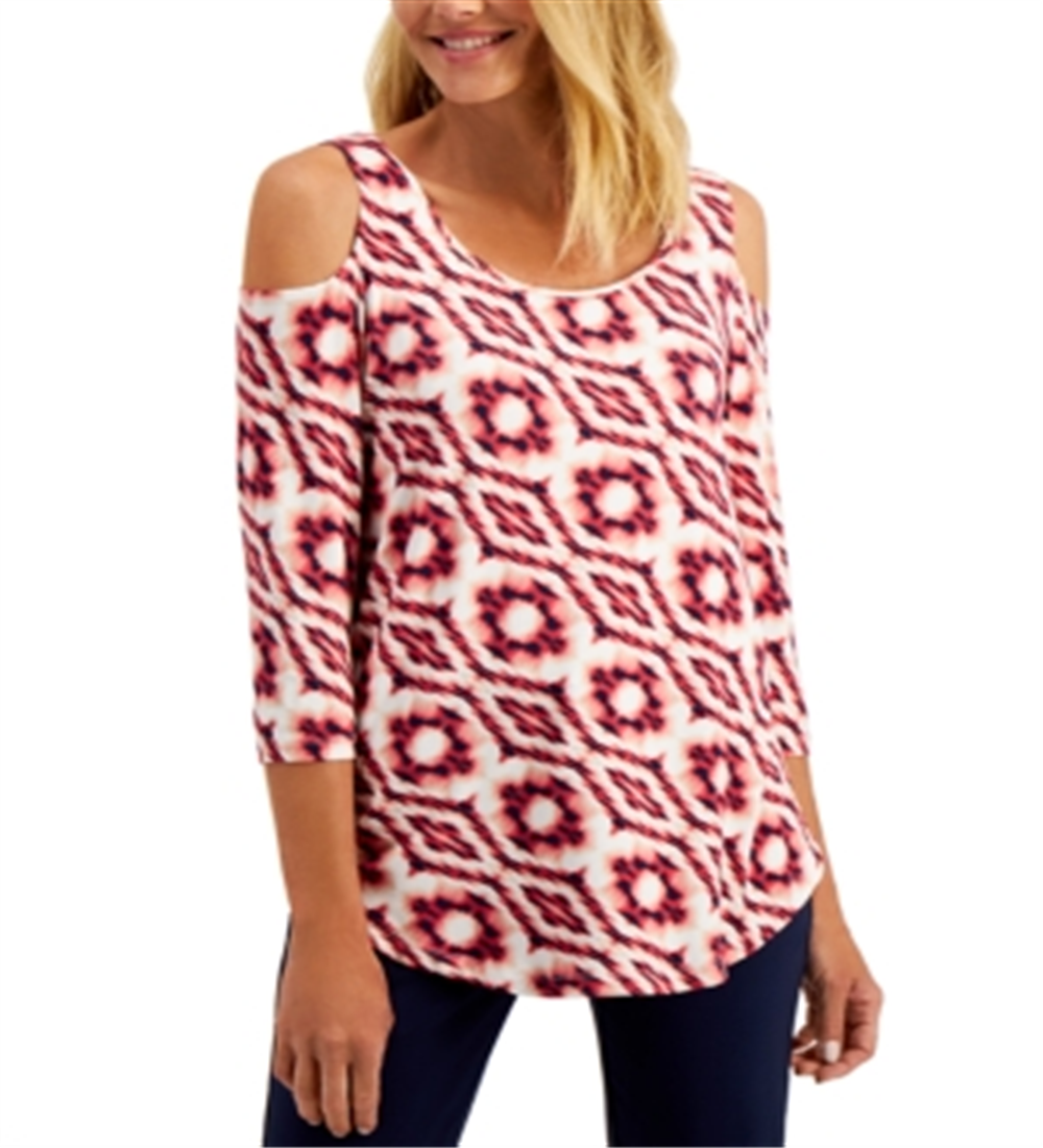 JM Collection Women's Diamond Tie Dyed Top Red Size XX-Large