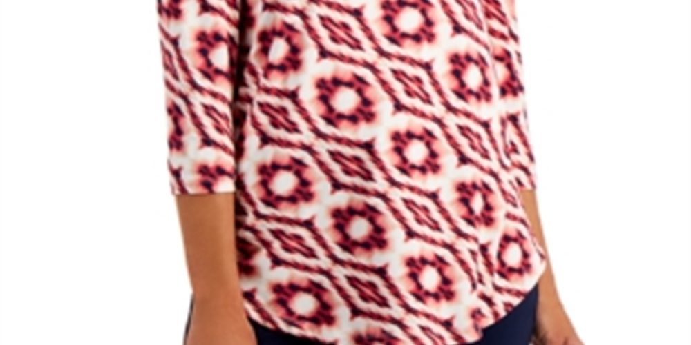 JM Collection Women's Diamond Tie Dyed Top Red Size XX-Large
