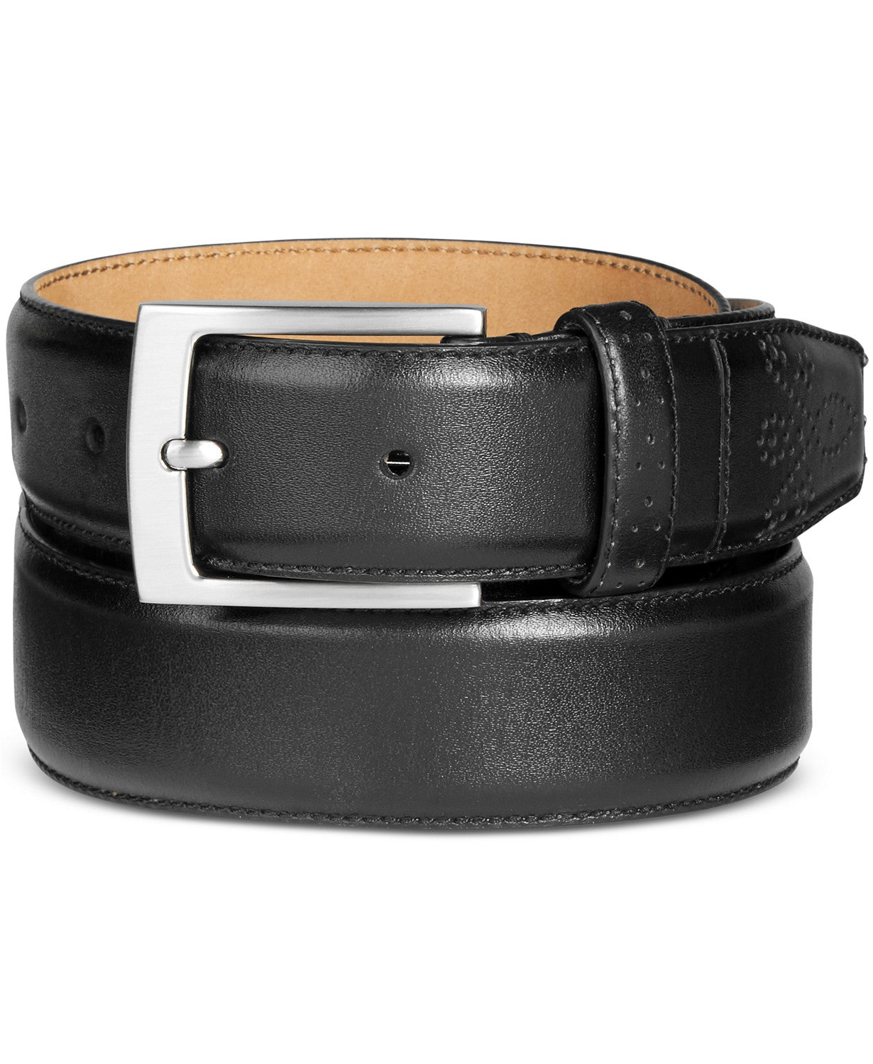 Tasso Elba Men's Feather Edge Leather Dress Belt Black Size 40