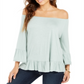 Style & Co Women's Off the Shoulder Ruffled Top Mint Haze Size PP