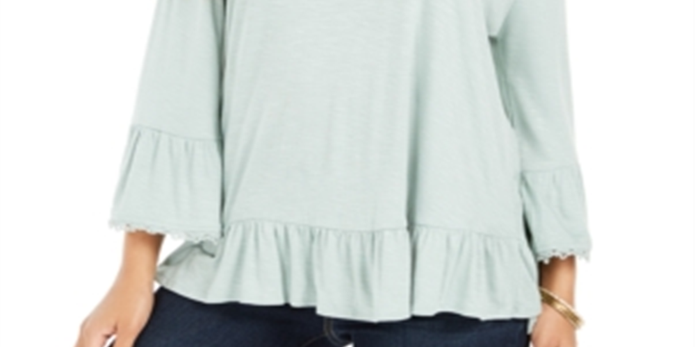 Style & Co Women's Off the Shoulder Ruffled Top Mint Haze Size PP
