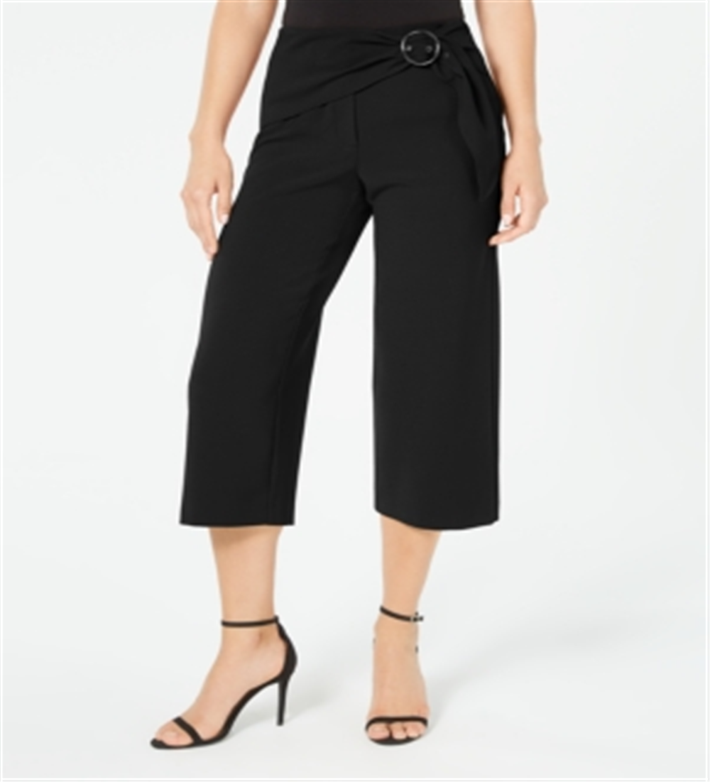 Alfani Women's Cropped Belted Culottes Black Size 16 Petite