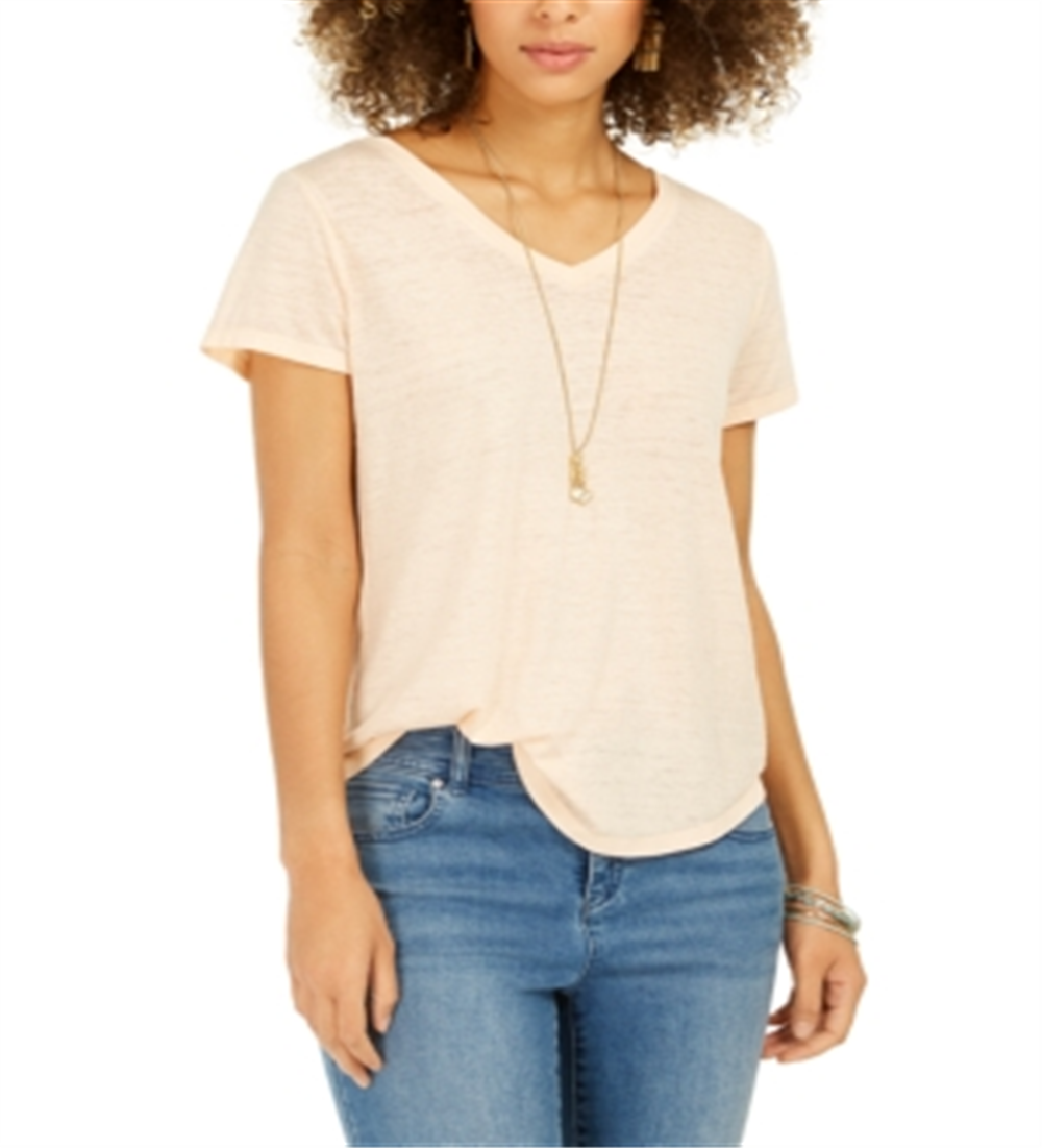 Style & Co Women's Burnout V Neck T-Shirt Orange Size Small
