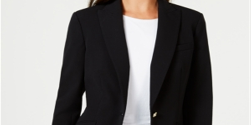 Anne Klein Women's Button Long Peak Lapel Jacket Black Size 14