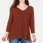 Style & Co Women's V Neck Chiffon Hem Top Red Size X-Large