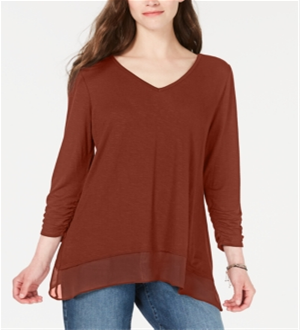 Style & Co Women's V Neck Chiffon Hem Top Red Size X-Large