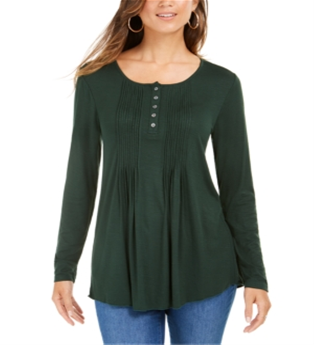 Style & Co Women's Pintuck Top Green Size Petite S