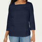 Karen Scott Women's Lace Square Neck 3/4 Sleeve Top Blue Size Petite Small