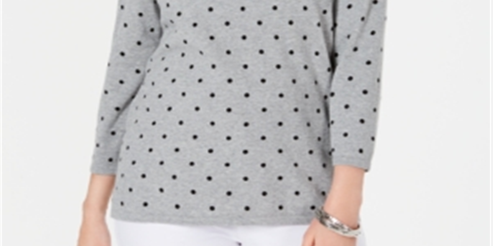 Karen Scott Women's Printed 3/4 Sleeve Sweater Gray Size Large