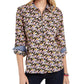 Tommy Hilfiger Women's Floral Zip Neck Blouse Pink Size Small