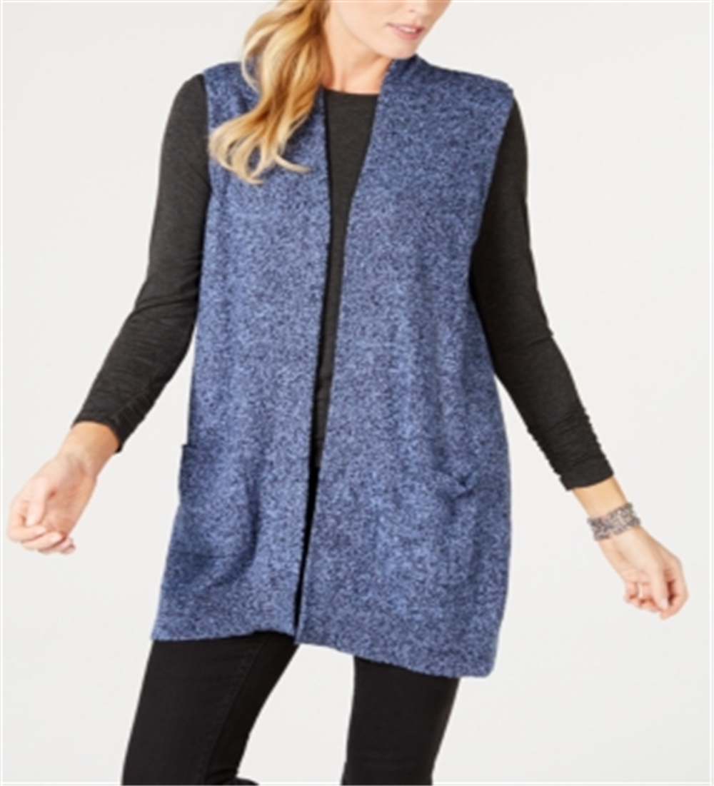 Karen Scott Women's Marled Knit Sleeveless Vest Navy Size Petite S