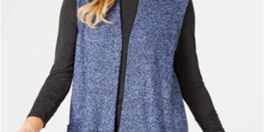 Karen Scott Women's Marled Knit Sleeveless Vest Navy Size Petite S
