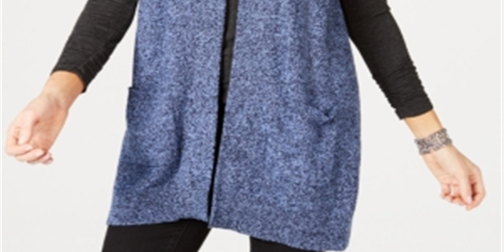 Karen Scott Women's Marled Knit Sleeveless Vest Navy Size Petite S