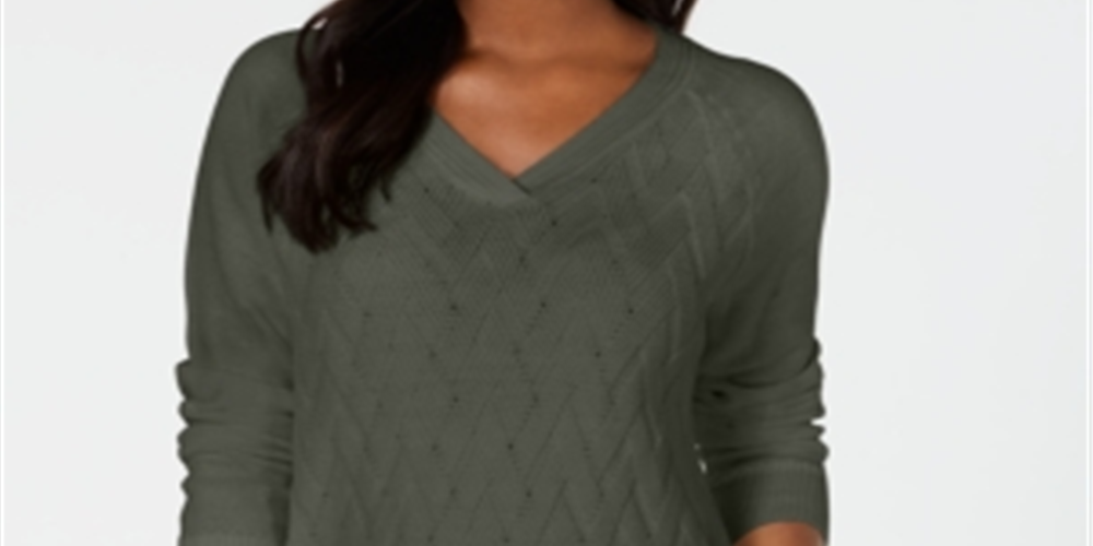 Karen Scott Women's Basket Stitch Sweater Green Size Small