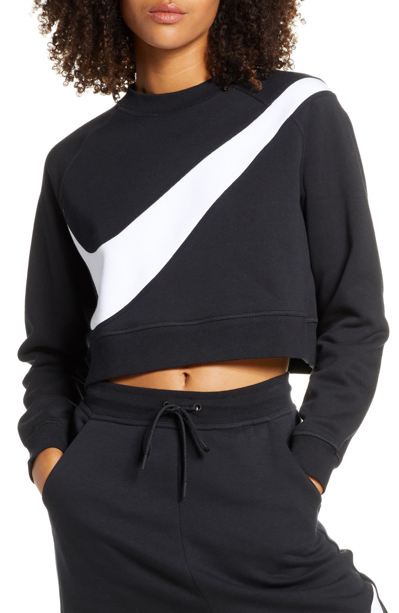 Nike Women's Sportswear Swoosh Crew Top Black Size X-Small
