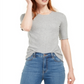 Maison Jules Women's Crewneck Elbow Sleeve Top Gray Size Medium