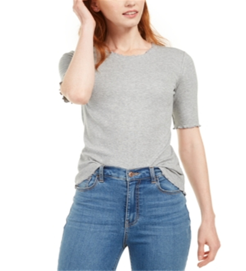 Maison Jules Women's Crewneck Elbow Sleeve Top Gray Size Medium