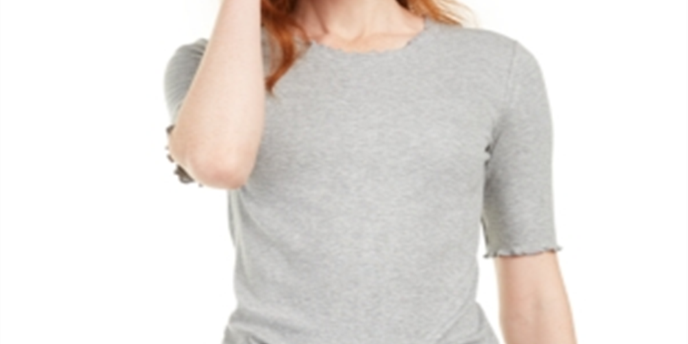 Maison Jules Women's Crewneck Elbow Sleeve Top Gray Size Medium