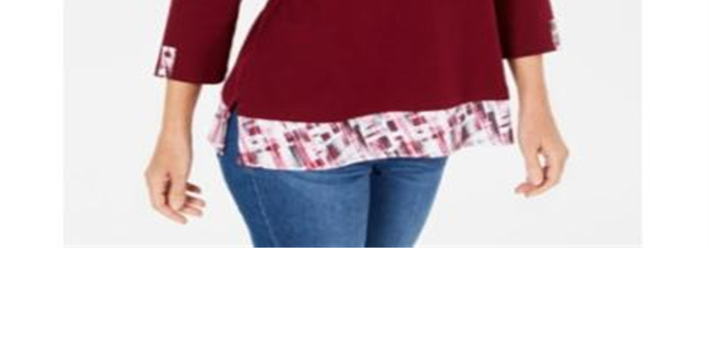 Karen Scott Women's Printed Trim Top Red Size Petite S
