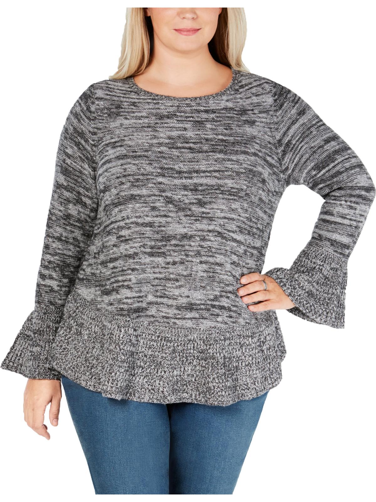 Style & Co Women's Plus Marled Ruffle Hem Sweater Gray Size 1X
