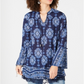 Style & Co Women's Printed Lace TrimBell Sleeve Tunic Top Blue Size X-Small