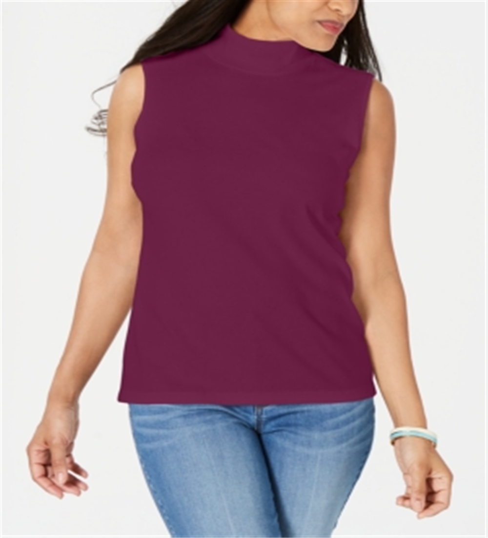 Karen Scott Women's Mock Neck Sleeveless Top Autumn Berry Size Large