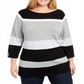 Karen Scott Women's Striped Ballet Neck Cotton Sweater Black Size 3X