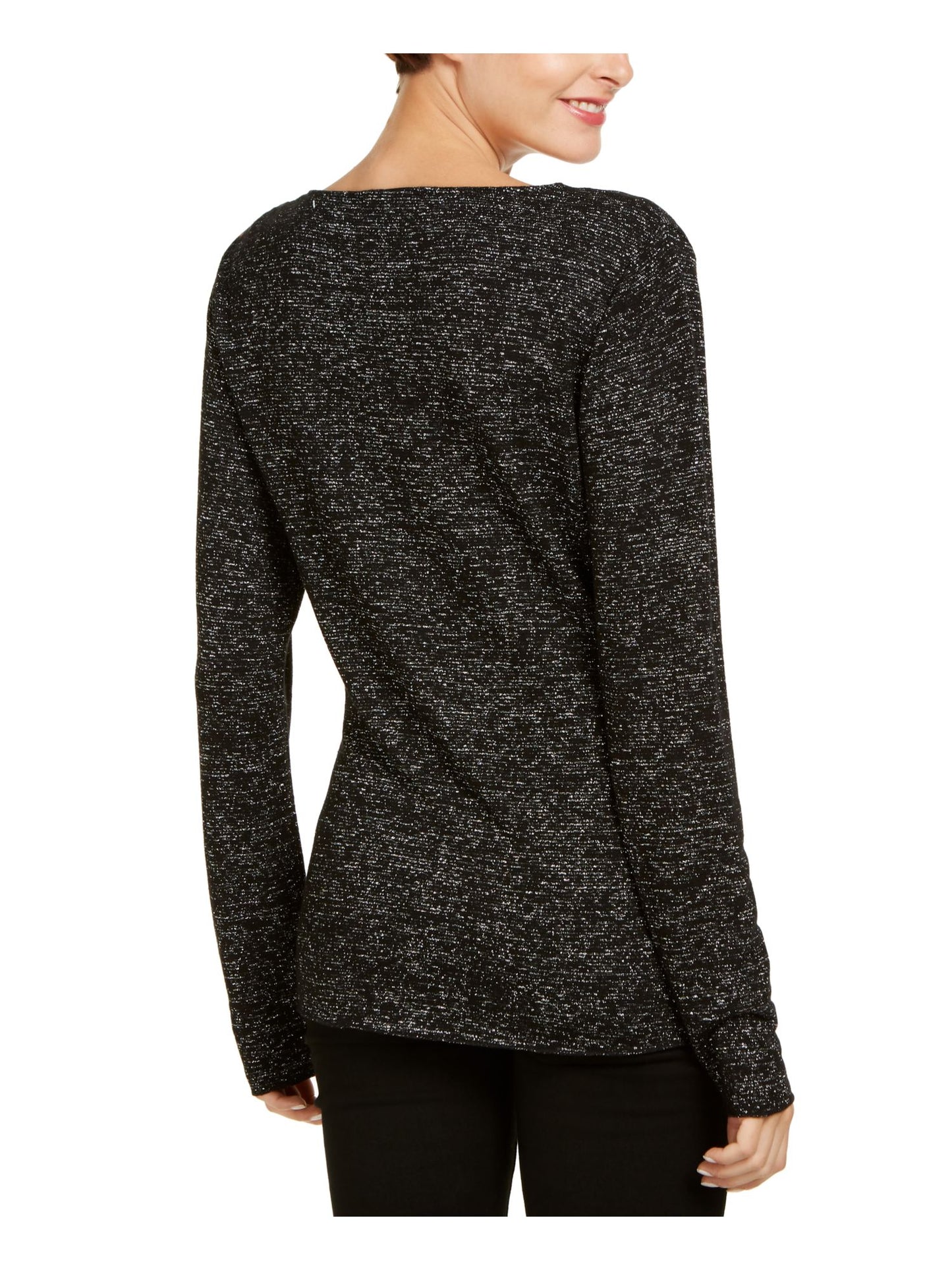 INC International Concepts Women's Glitter Long Sleeve V Neck Sweater Black Size Small
