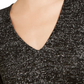 INC International Concepts Women's Glitter Long Sleeve V Neck Sweater Black Size Small