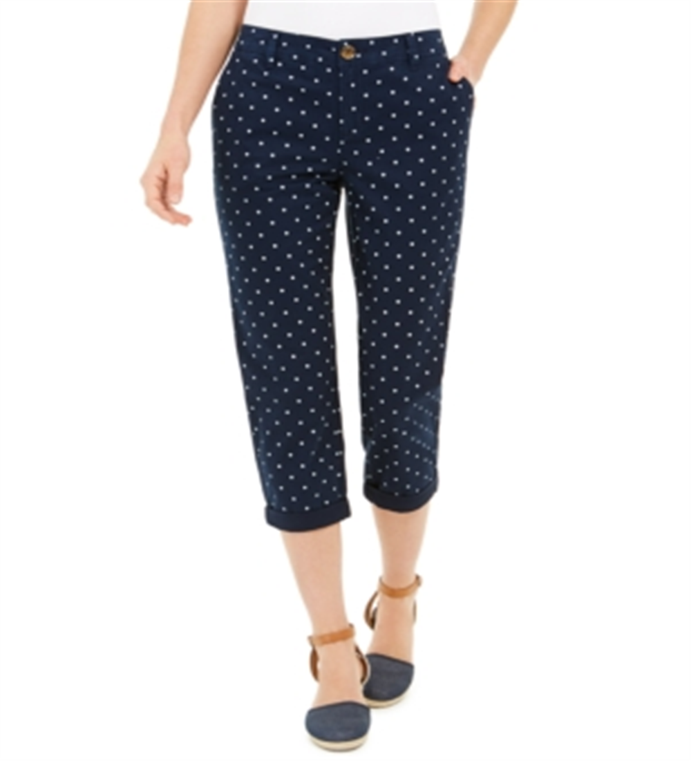 Style & Co Women's Polka Dot Chino Capri Pants Blue Size 6
