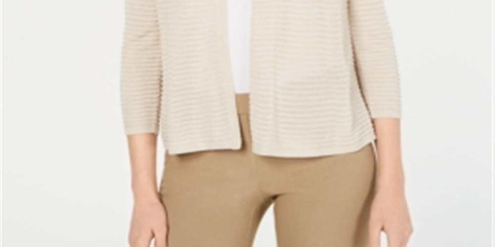Alfani Women's Otto Textured 3/4 Sleeves Cardigan Sweater Brown Size Medium