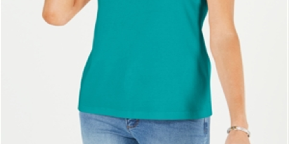 Karen Scott Women's Lattice Neck Tank Top Blue Size Medium