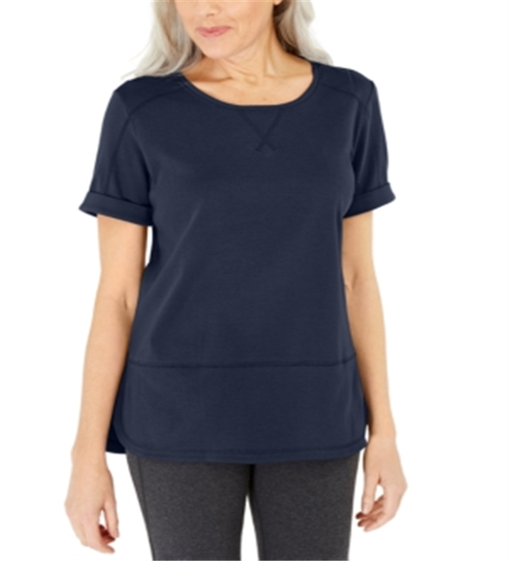Karen Scott Women's Cotton Topstitched Top Blue Size Medium